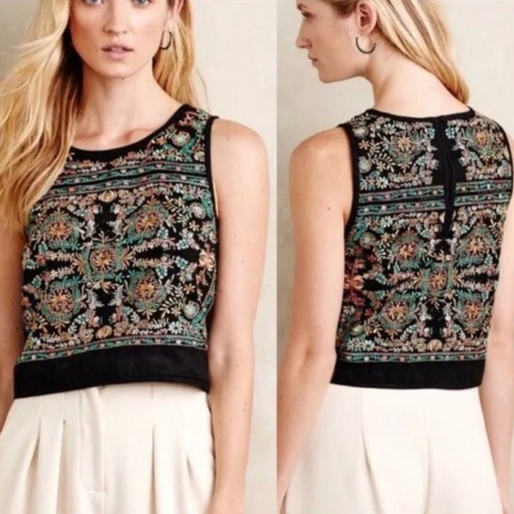 Anthropologie Tops - Anthropologie Berbera Boho Embroidered Beaded Crop Top Vanessa Virginia Small